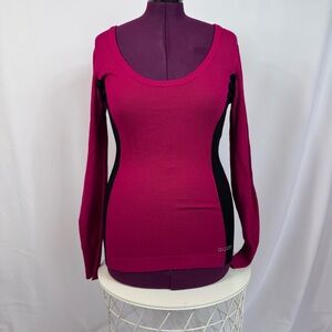 Guess Y2K Magenta Black Colorblock Scoop Neck Long Sleeve Top Size XL
